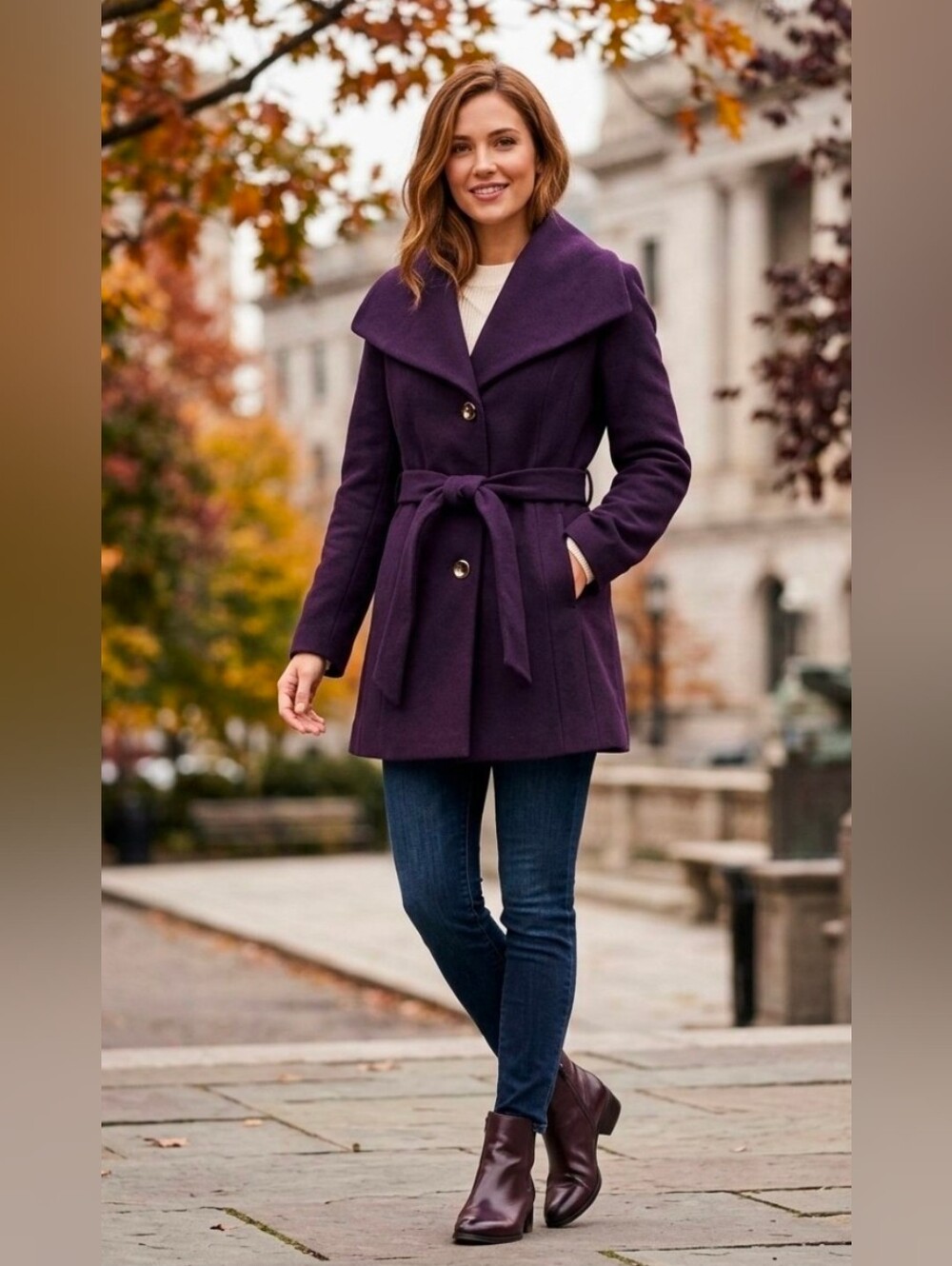 Calvin Klein Purple Wool-Blend Belted Wrap Pea Coat - Size 12